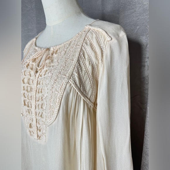 Sundance Women’s Boho Crochet Sheer Long Sleeve Blouse in Ivory Sz S - Picture 4 of 12